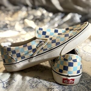Vans Classic Slip-On Checkerboard – Blue/Tan – Men’s 8.5 / Women’s 10